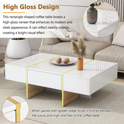 Multifunctional Table with Drawers Gold Finish