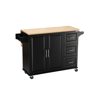 Extendable Kitchen Island with Rubber Wood Top