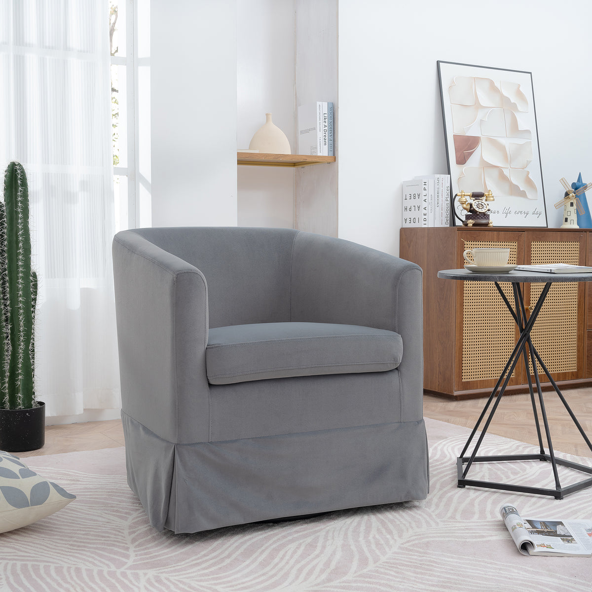 Wide Swivel Lounge Chair – Gray