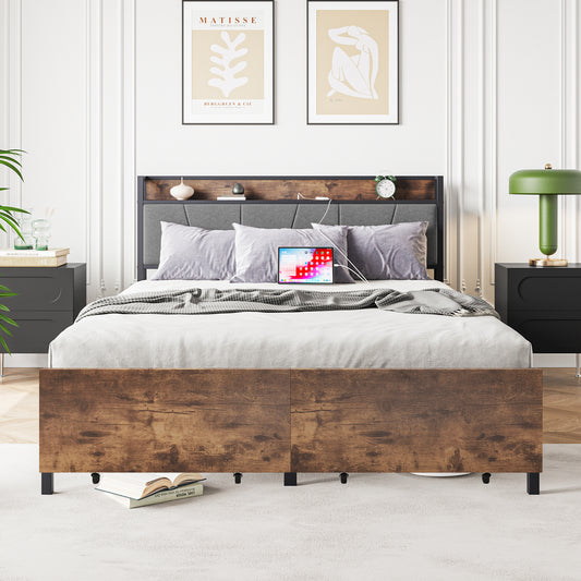 Queen Storage Bed Vintage Brown