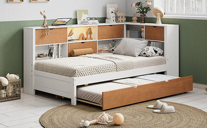 L-Shaped Captain’s Bed with LED Lights Walnut
