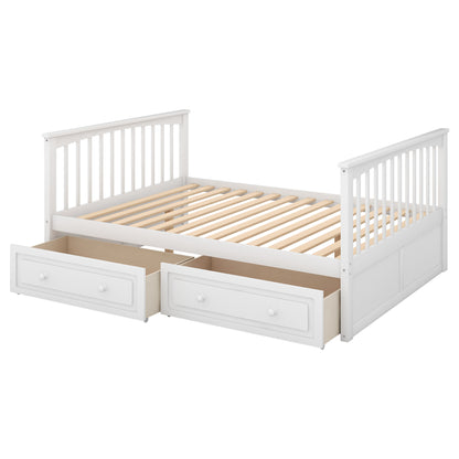 Convertible Full Bunk Bed with Drawers White
