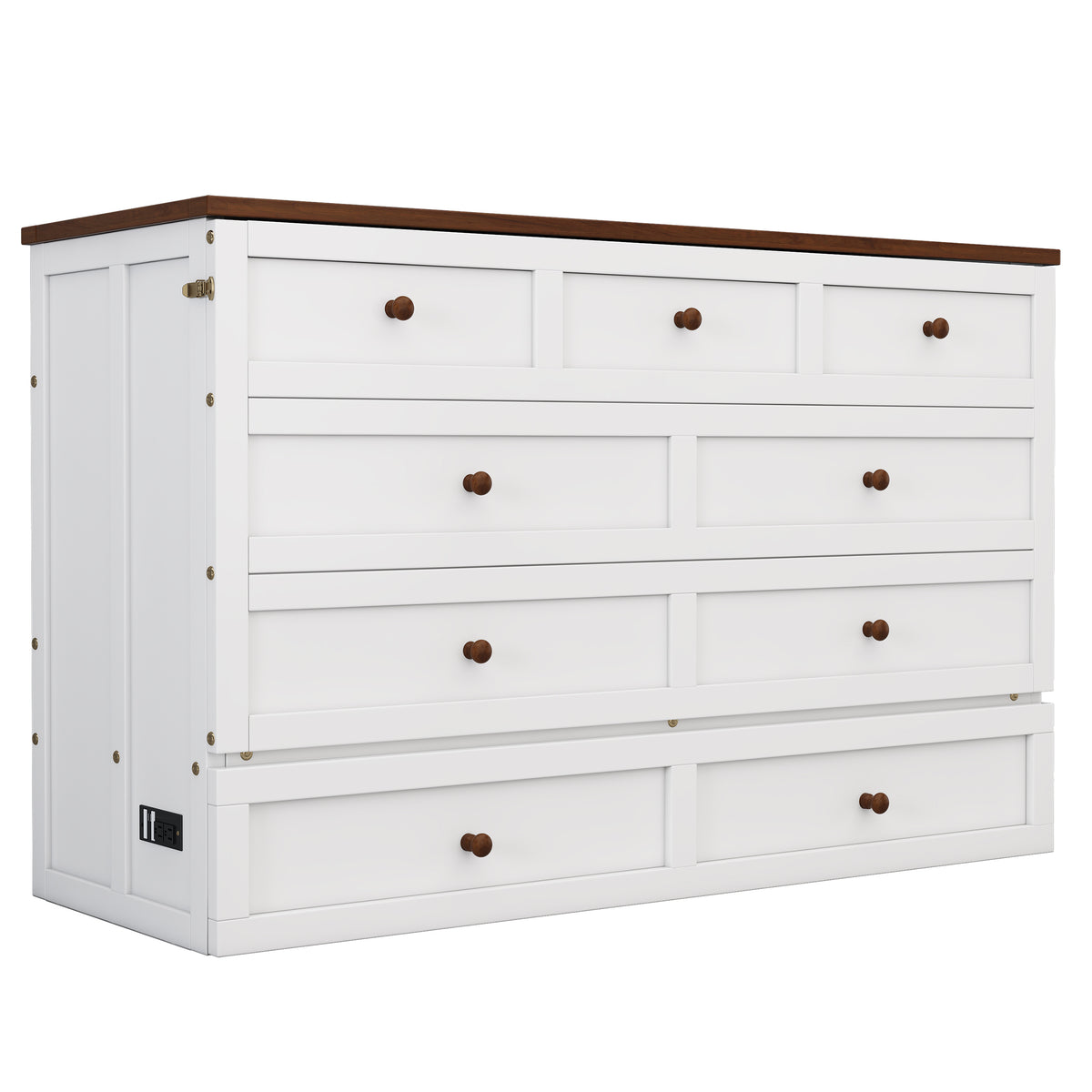 Pine Murphy Bed Queen White Walnut