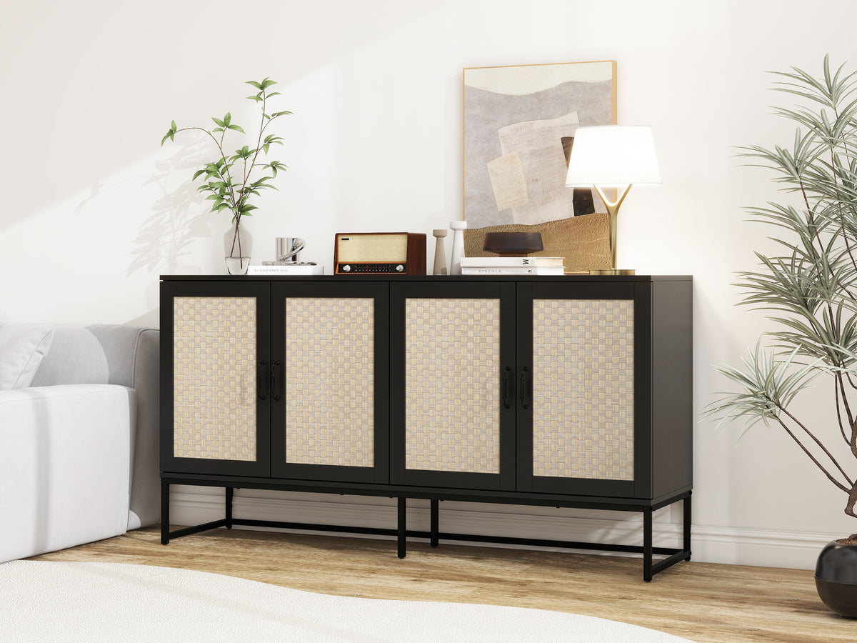 Rattan 4-Door Sideboard Black