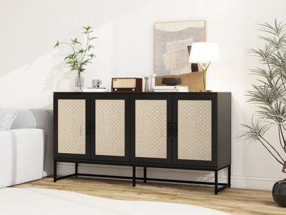 Rattan 4-Door Sideboard Black