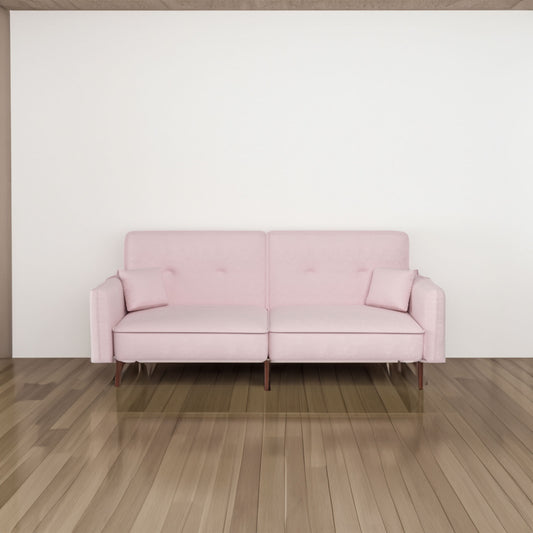 Pink Velvet Convertible Sofa Bed – Wood Legs