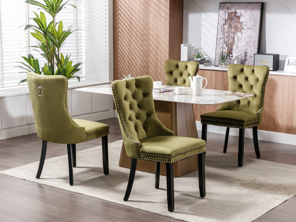Tufted Olive Green Dining Chairs Set of 2