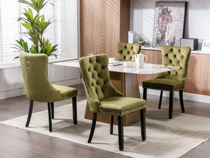 Tufted Olive Green Dining Chairs Set of 2