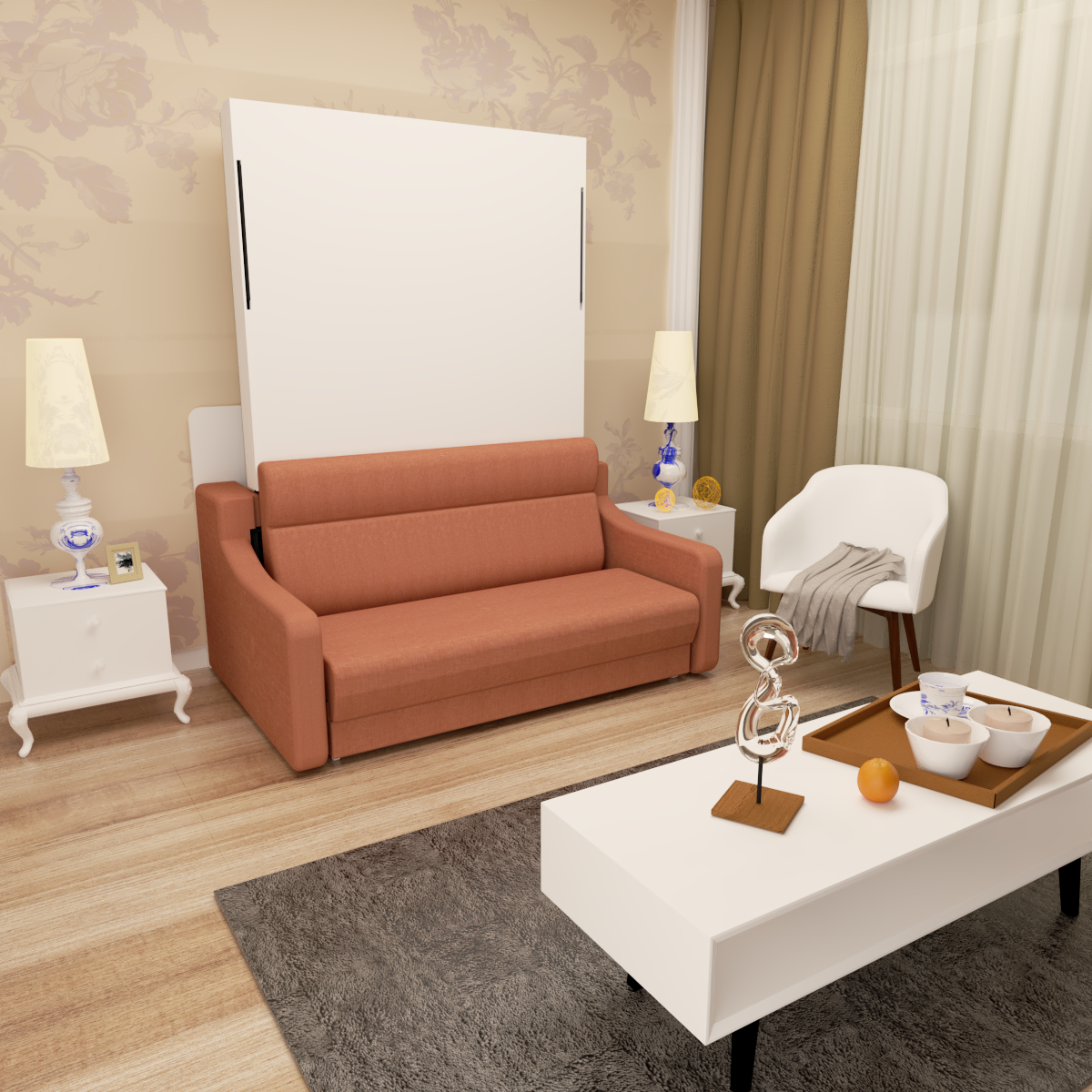 Full Sofa Bed with Drawers White