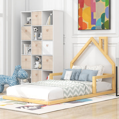 Twin Platform Bed with House Headboard Natural
