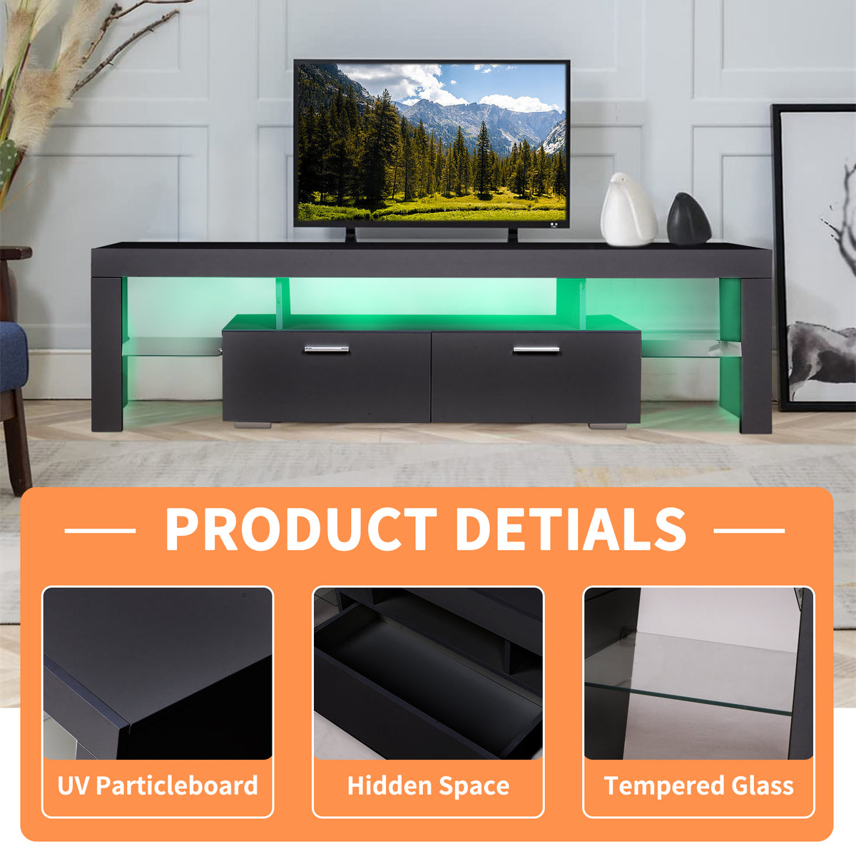 LED TV Stand with Storage White