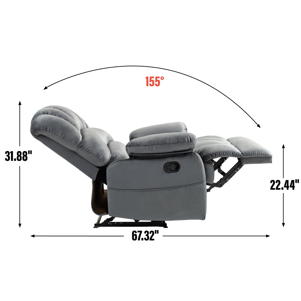Large Manual Fabric Recliner – Gray