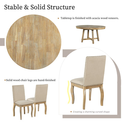 5-Piece Dining Set with Round Table Wood Wash