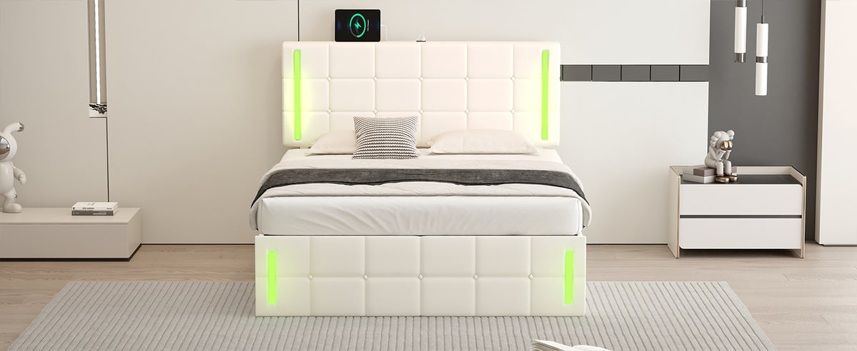 Full Hydraulic Storage Bed – White Finish