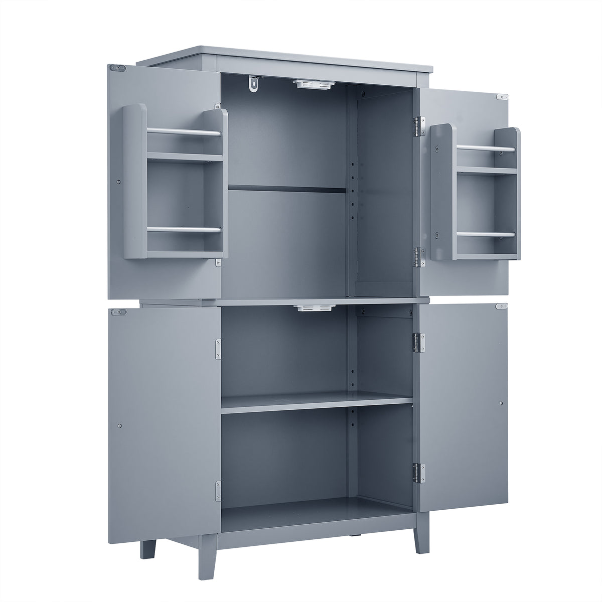 Gray Bathroom Floor Cabinet with Adjustable Shelves