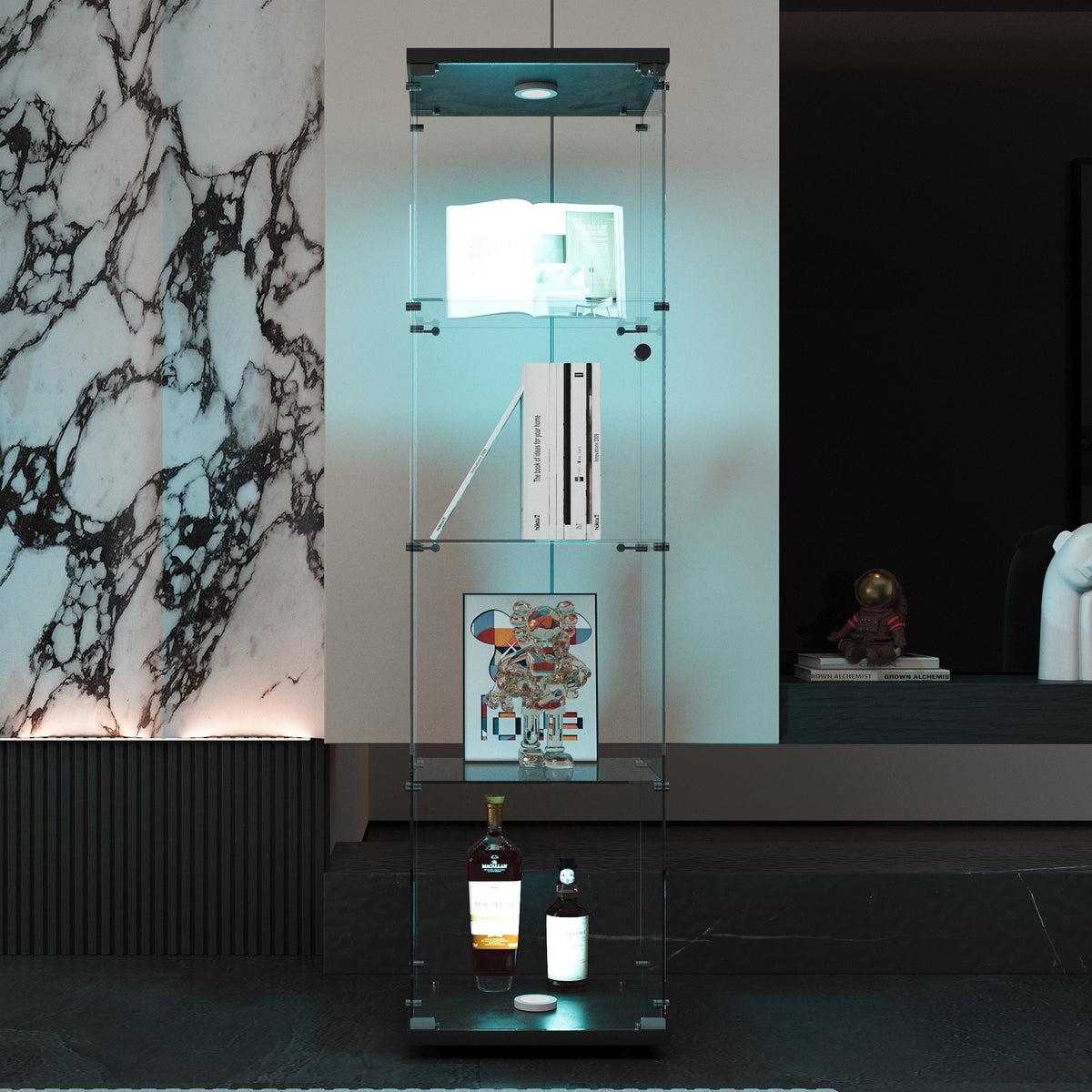 4-Layer LED Glass Display Cabinet Black