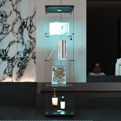 4-Layer LED Glass Display Cabinet Black