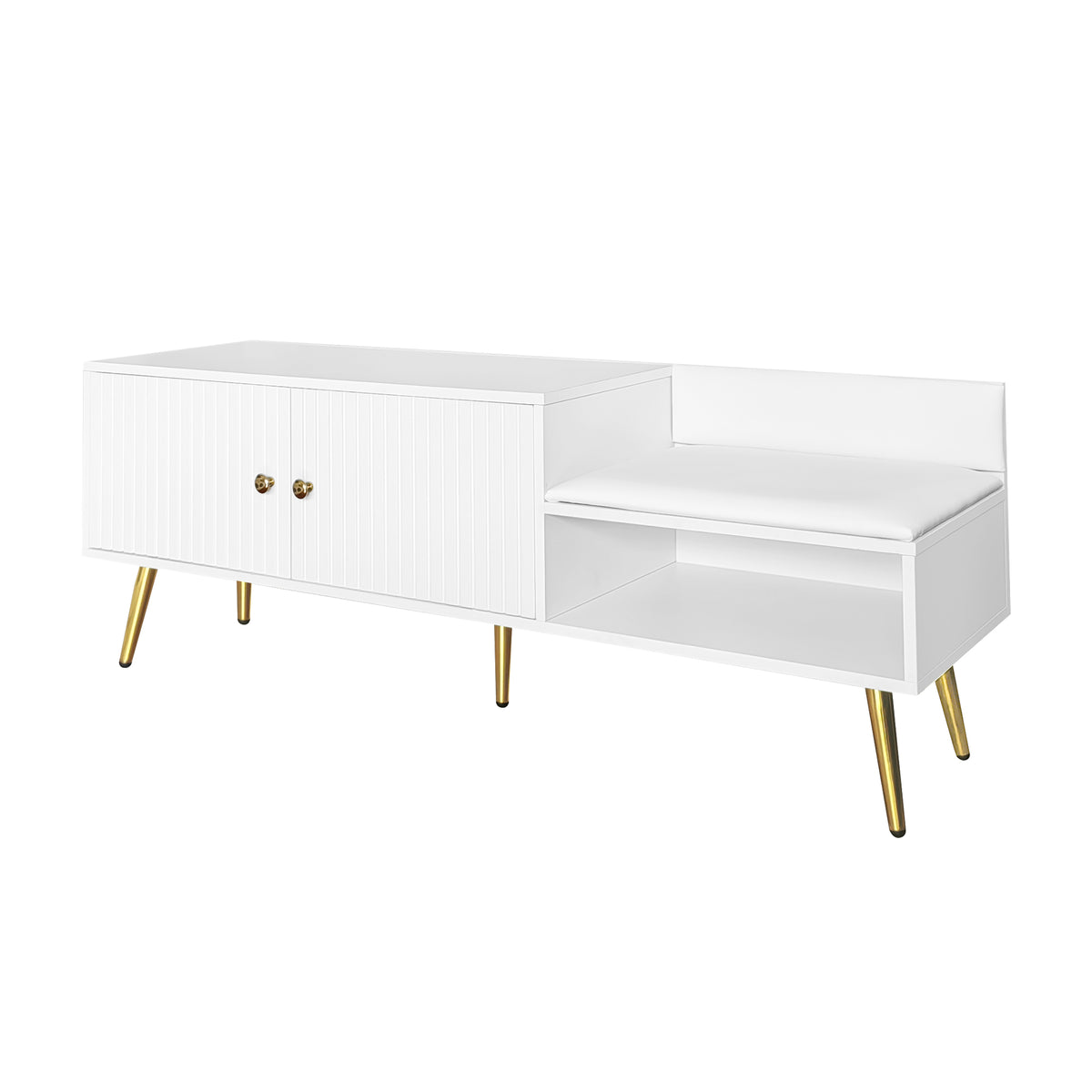 Modern White Shoe Storage Bench with Hidden Upholstered Seat