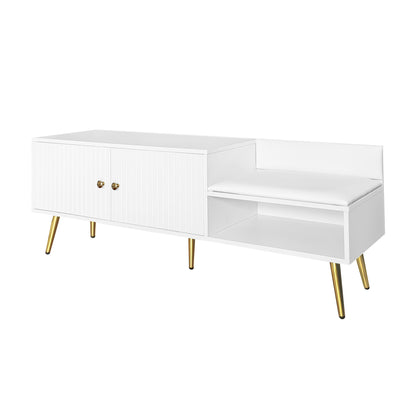 Modern White Shoe Storage Bench with Hidden Upholstered Seat
