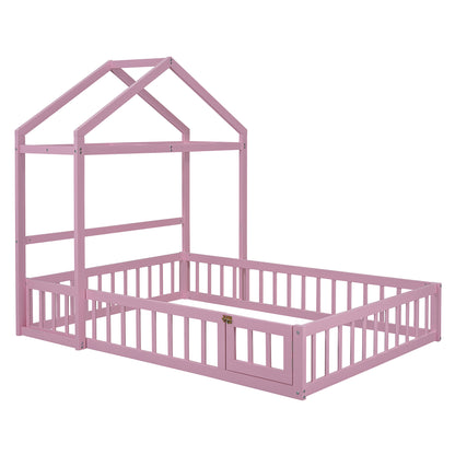 Full Wood Children’s Bed with Clothes Rack Pink