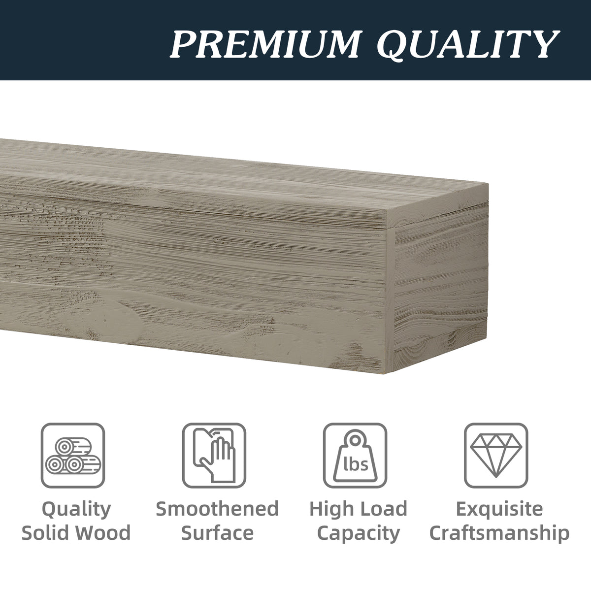60-Inch Rustic Wood Floating Fireplace Mantel Gray