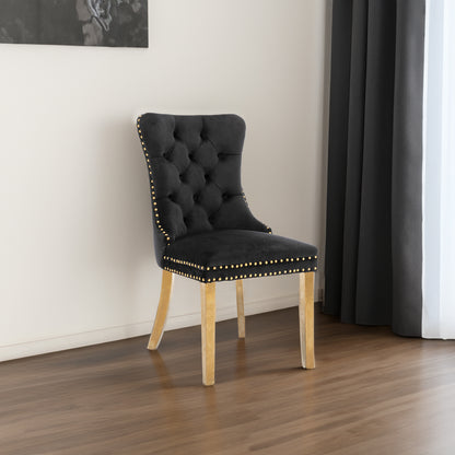 Velvet Dining Chair Set (2 pcs) – Black & Gold Trim