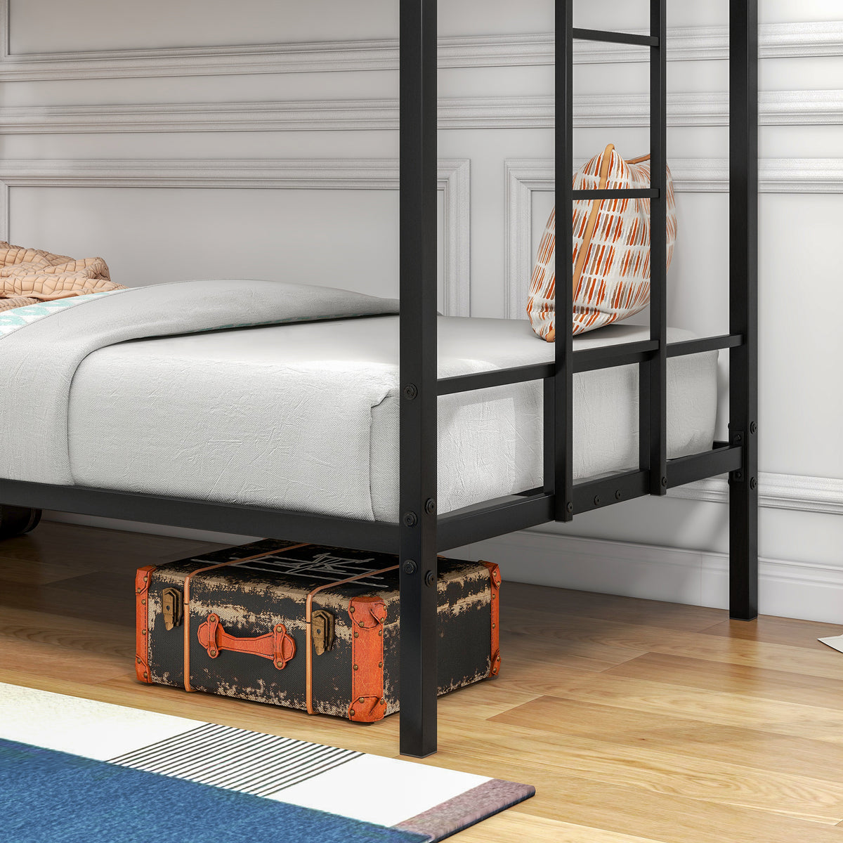 Metal Twin Bunk Bed with Ladder Black