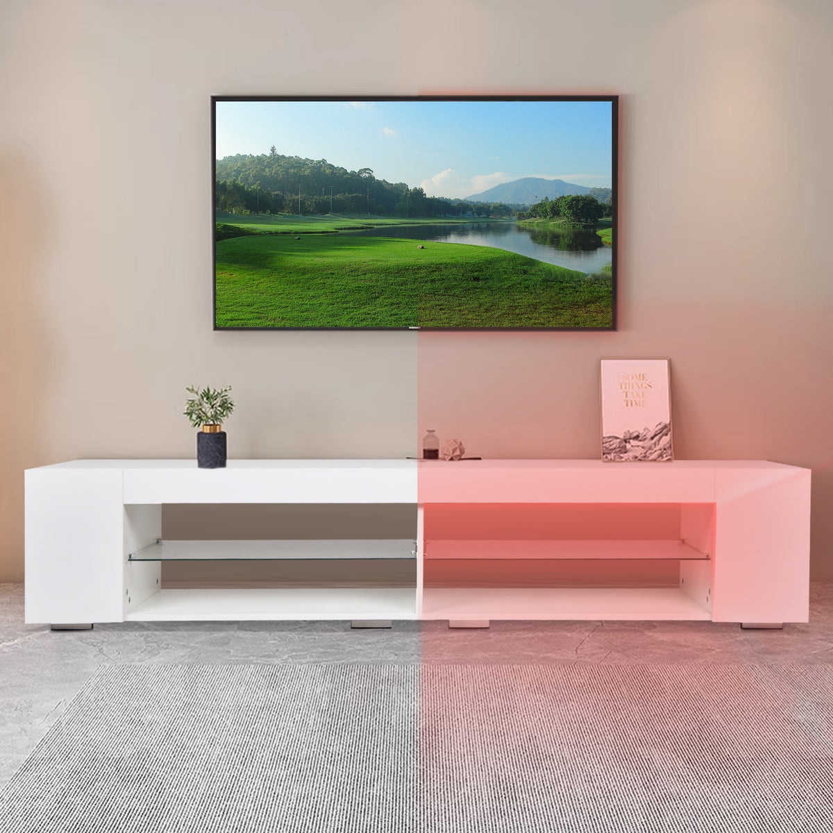LED TV Stand High Gloss White