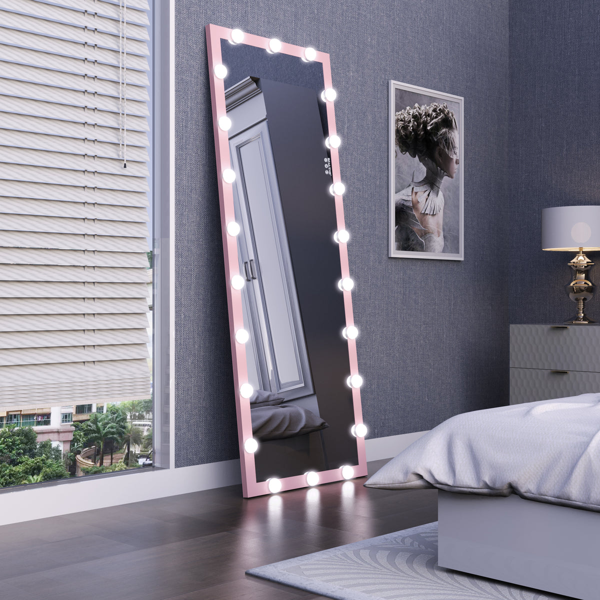 Hollywood LED Floor Mirror with Stand Pink