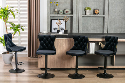 Swivel Velvet Bar Stool Set (2 pcs) – Black