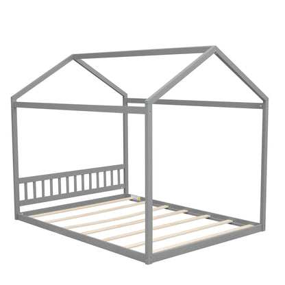 Wooden Queen Bed with Headboard Gray