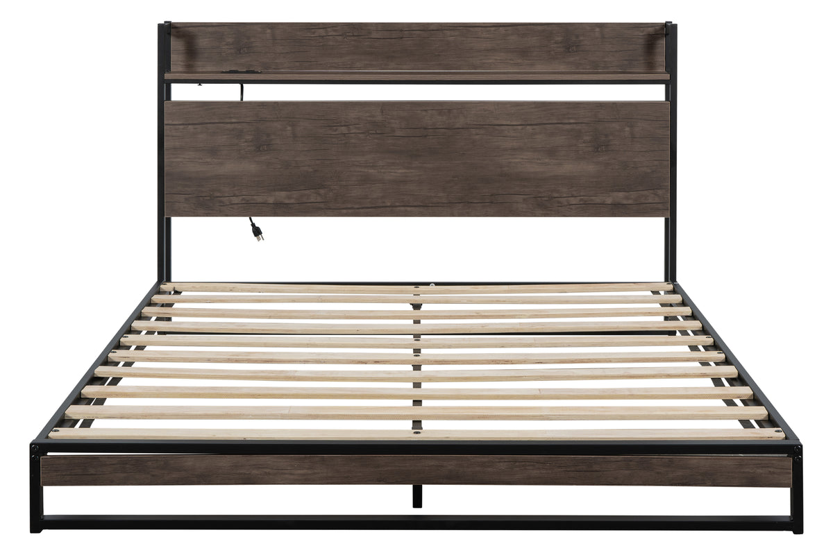 Platform Queen Bed with Storage and Support Frame