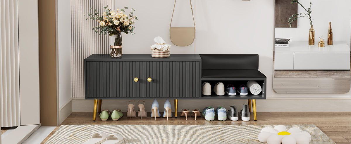Modern Gray Shoe Storage Bench with Hidden Upholstered Seat