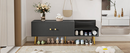 Modern Gray Shoe Storage Bench with Hidden Upholstered Seat