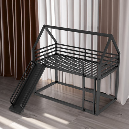 House Twin Bunk Bed with Ladder Black