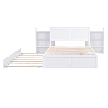 Full Storage Platform Bed with Trundle White