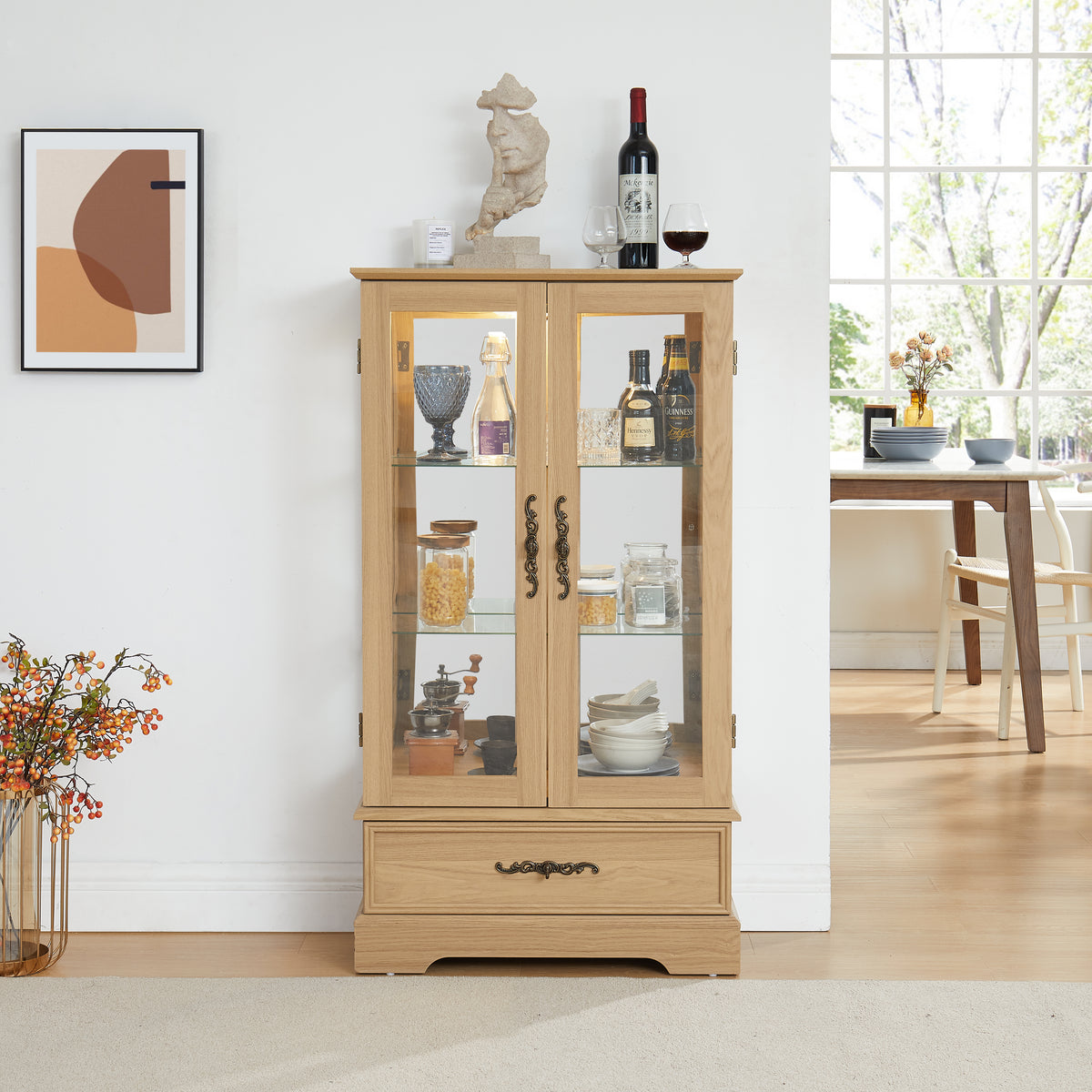 Oak Display Cabinet with Glass Frame
