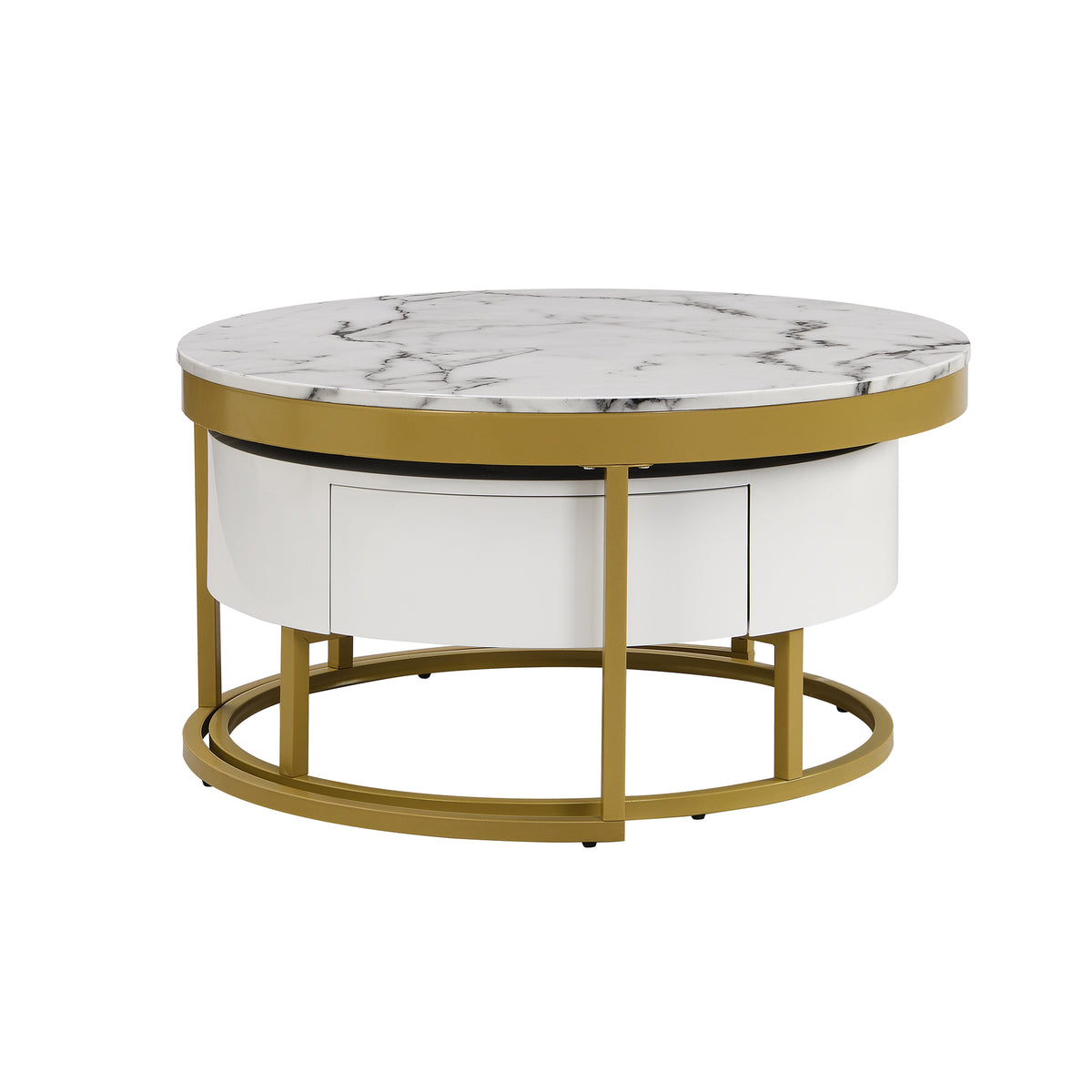 Round Nesting Coffee Table Set White Marble
