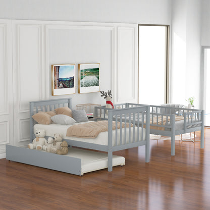 Twin Over Twin Bunk Bed with Trundle Gray