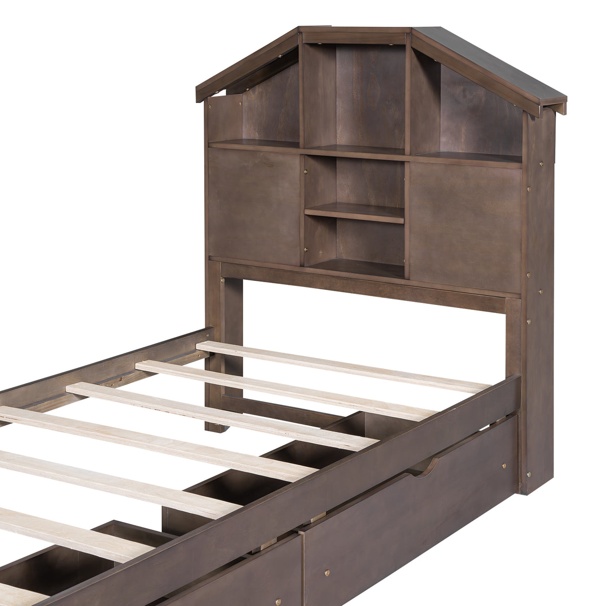 Twin Platform Bed with Storage Drawers Walnut