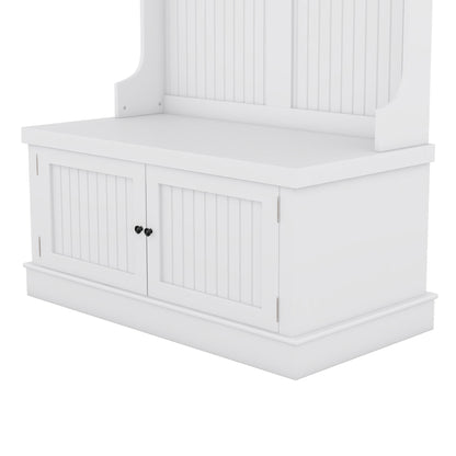 White Hall Tree Bench with Coat Hooks