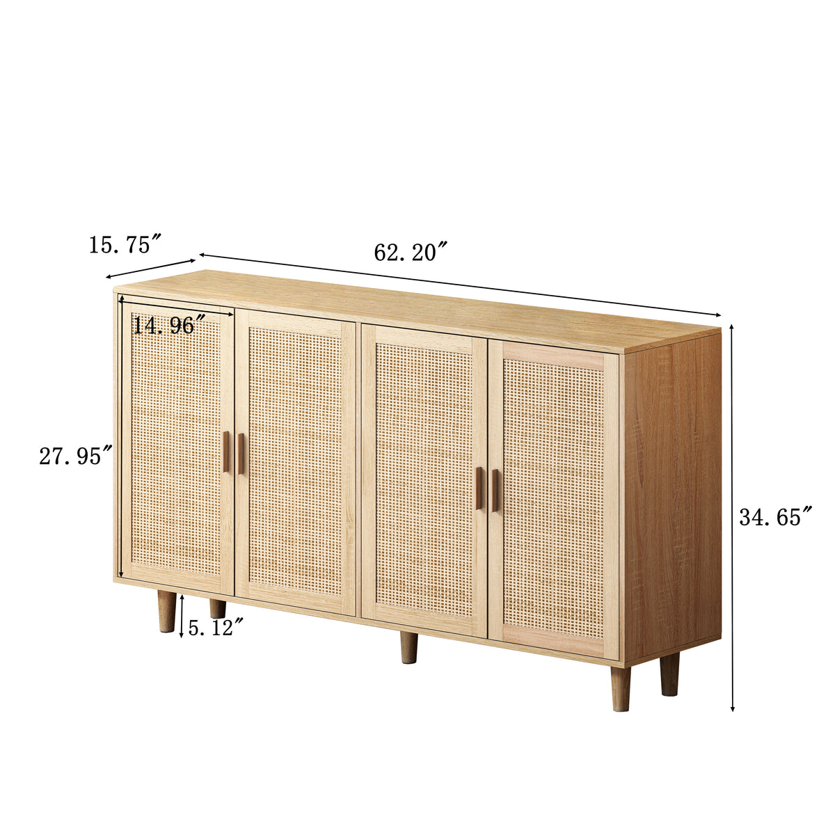 62-Inch Rattan Storage Cabinet with 4 Doors Beige