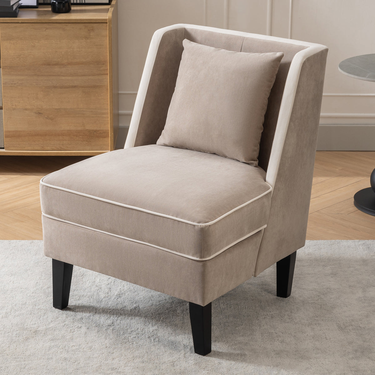 Velvet Wingback Accent Chair – Tan & Cream