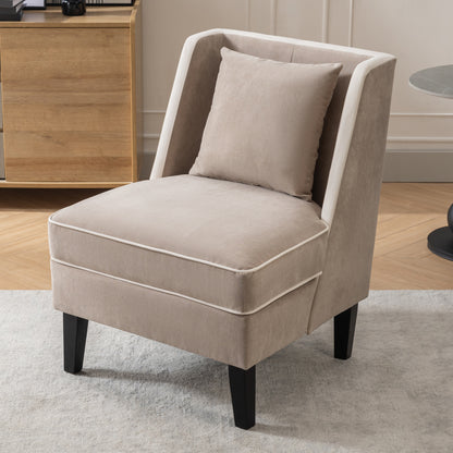 Velvet Wingback Accent Chair – Tan & Cream