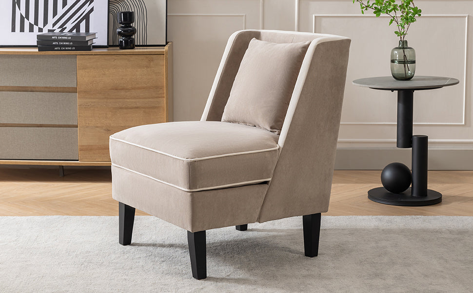 Velvet Wingback Accent Chair – Tan & Cream