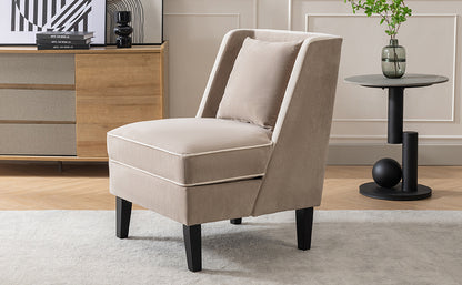 Velvet Wingback Accent Chair – Tan & Cream