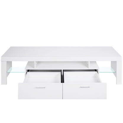 Modern LED TV Stand with Drawers – Gloss White