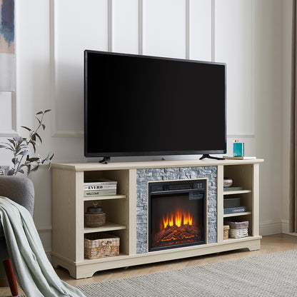 60-Inch Electric Fireplace Media Console White