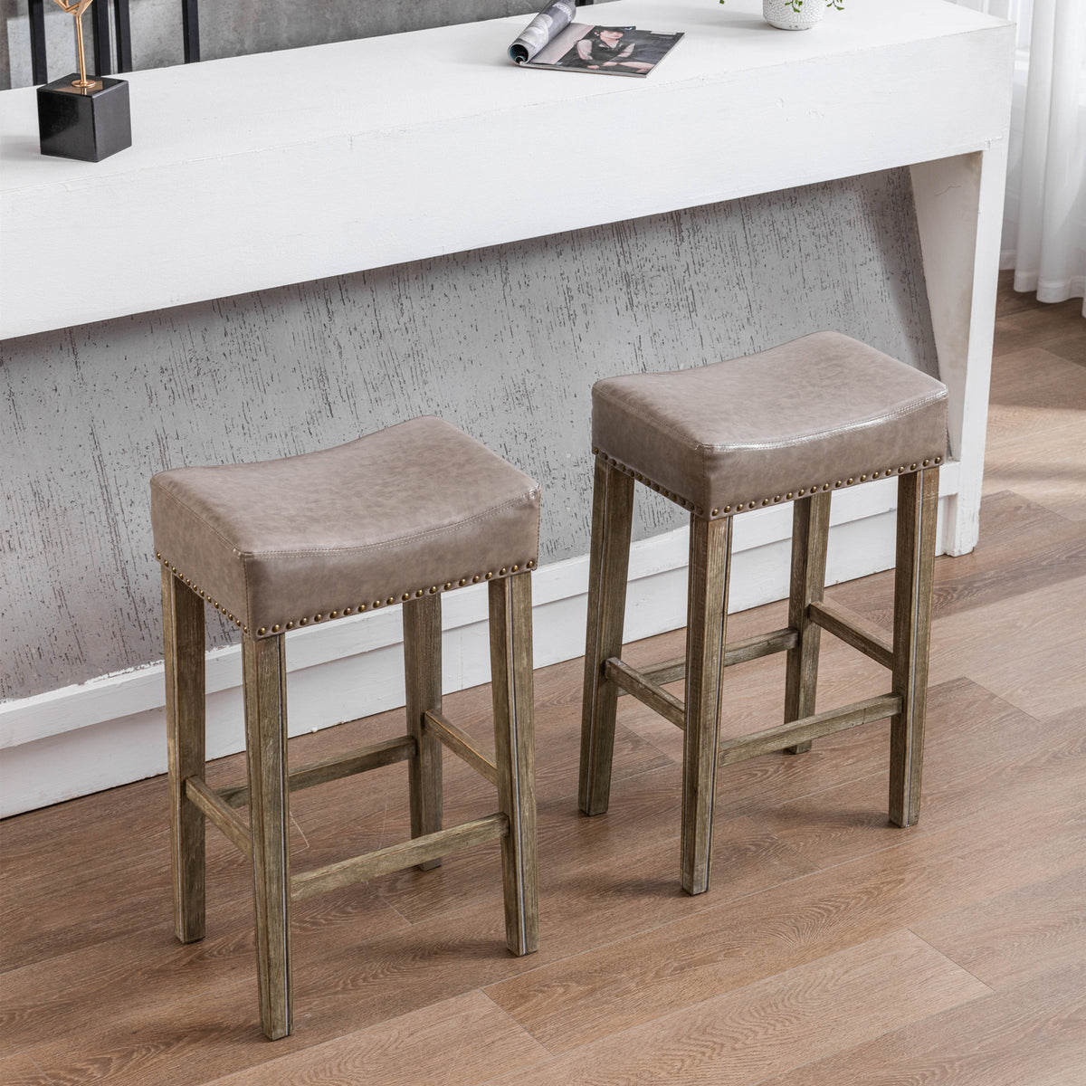 Farmhouse Island Bar Stools Gray