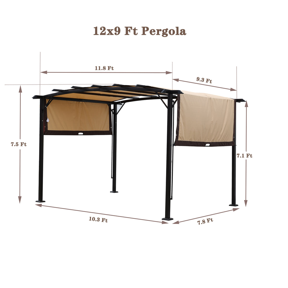 12x9FT Outdoor Retractable Pergola Beige